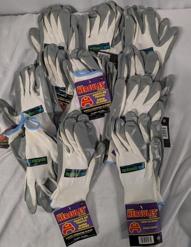 12 New Pairs of Mens Size 11 Gants Hercules Nitrile Coated Nylon Gloves.