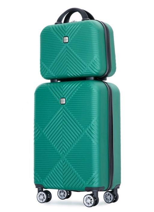 New - Tripcomp 2pc Carry-On Luggage Set . Hardshell Carry-On Suitcase w/Spinner Wheels & Handheld Hardshell Carry-On Bag , Dark Green .