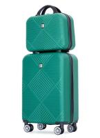 New - Tripcomp 2pc Carry-On Luggage Set . Hardshell Carry-On Suitcase w/Spinner Wheels & Handheld Hardshell Carry-On Bag , Dark Green .