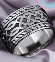 New Marked 925 Sterling Silver Classic Celtic Knot Ring Wide Band Size 9