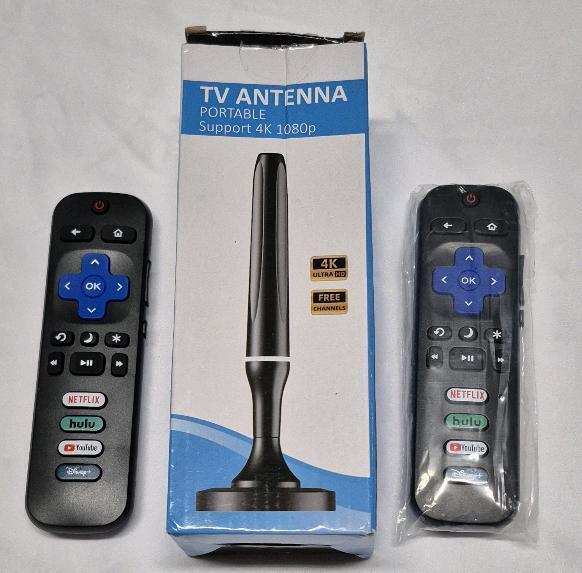 As New Portable TV Antenna & 2 Remote Controls for Roku TV