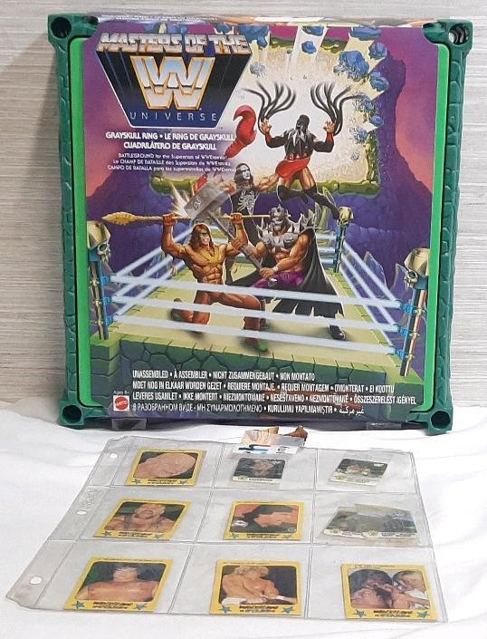 New in Box Masters of The W Universe Grayslull Wrestling Ring & Sheet of Vintage 80's Monty Gum Wrestling Federation Yellow Cards