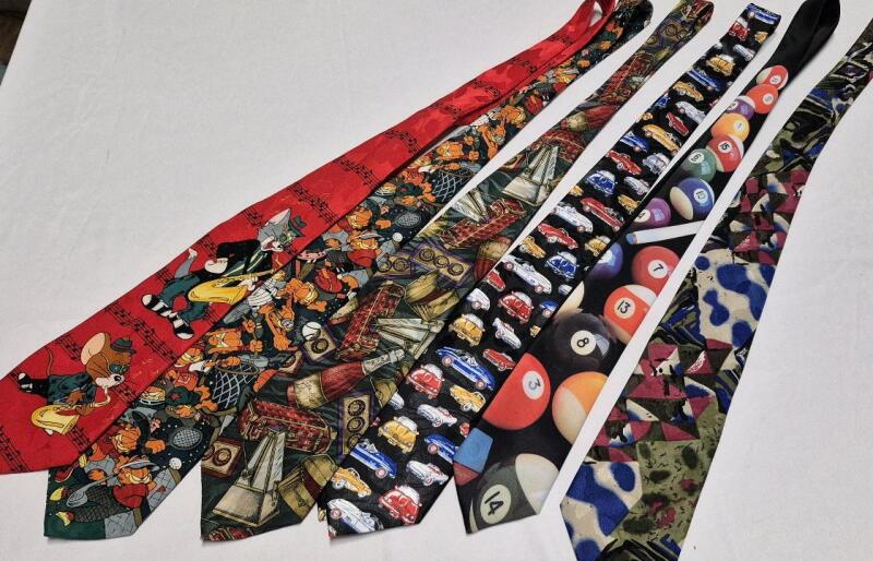 6 Fun Adult Ties - Garfield, Tom & Jerry, Pool Balls, Cars +
