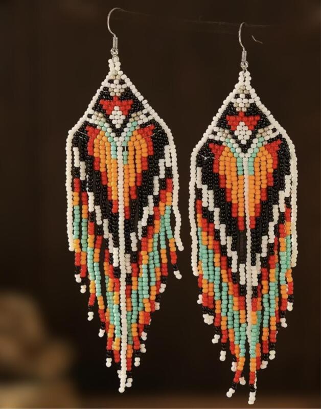 Handcrafted Bohemian Glass Earrings Tassel Fringe Sheppard Pierced Hooks 5&rsquo;&rsquo; Drop Beautiful Colours
