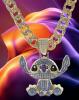 STITCH Rhinestone Studded Pendant Necklace Iced Out Cuban Link Necklace Statement Chain 23&rsquo;&rsquo; Pendant 2.25 x 2&rsquo;&rsquo; Black Enamel Eyes Blue Rhinestone Stitch Clear Stone Necklace