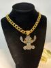 STITCH Rhinestone Studded Pendant Necklace Iced Out Cuban Link Necklace Statement Chain 23&rsquo;&rsquo; Pendant 2.25 x 2&rsquo;&rsquo; Black Enamel Eyes Blue Rhinestone Stitch Clear Stone Necklace - 5