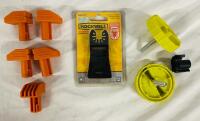 Assorted Tools/Parts, Includes New Rockwell Universal Scraper Blade, 2 Hand-Tightened Locking Screws (2.75&rdquo;dia) and 5 Clamp Dogs