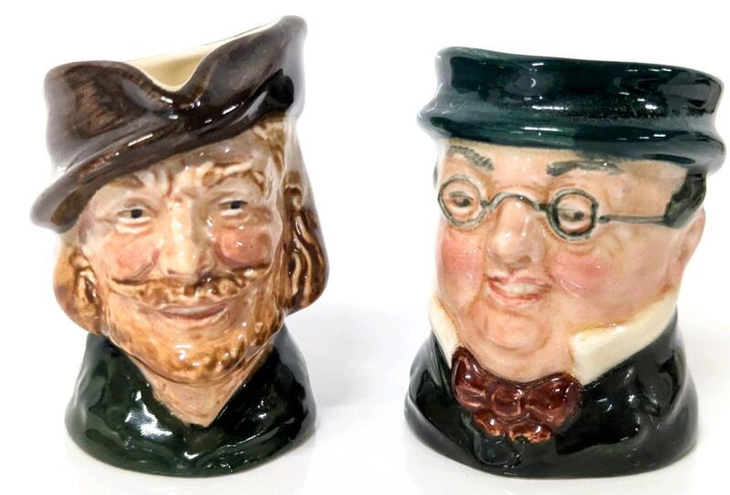 2 Vintage ROYAL DOULTON Small 2.3" Tall Toby Jugs, Robin Hood & Mr. Pickwick, No Chips or Cracks