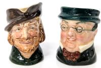 2 Vintage ROYAL DOULTON Small 2.3" Tall Toby Jugs, Robin Hood & Mr. Pickwick, No Chips or Cracks