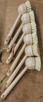 6 New Stiff Bristled Dish Scrub. With Replaceable Heads. 6" Long Handle.