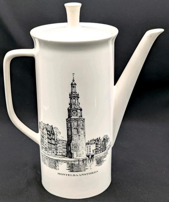 Vintage VILLEROY & BOCH Luxembourg #3 Amsterdam Westertoren / Montelbaanstoren Coffee Pot, 9.5" Tall, Tiny Chips in Lid Rim