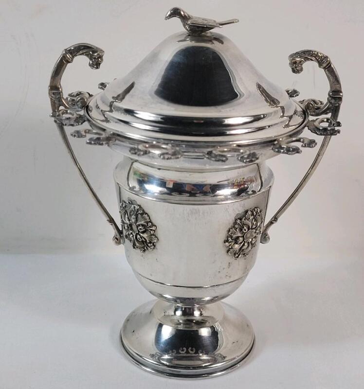 Vintage Silver Covered Spooner / Sugar Bowl w/925 Stamped on Base , measures 6 &frac34;" tall . Missing Spoons .