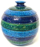 Vintage 1960s ALDO LONDI for BITOSSI Rare Ringed Rimini Blue Stripped Vase, Italy, 8.25" Tall