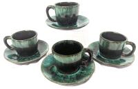 4 MCM Vintage Sets BLUE MOUNTAIN POTTERY Canada Cups & Saucers, No Chips or Cracks
