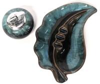 MCM Vintage BLUE MOUNTAIN POTTERY Canada Leaf Ashtray 8.75" & Lighter, No Chips or Cracks, Lighter Needs Fuel
