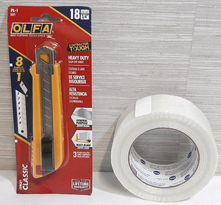 New OLFA 8in1 Box Cutter Retractable Blade Tool & Roll of IPG Clear Tape