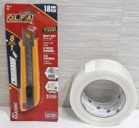 New OLFA 8in1 Box Cutter Retractable Blade Tool & Roll of IPG Clear Tape