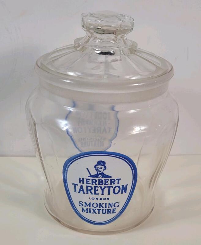 Vintage Herbert Tareyton Smoking Mixture Tobacco Jar w/Lid . Measures 6 ⅜" tall . No chips or cracks