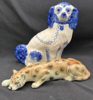 2 Vintage Dog & Wild Cat Sculptures