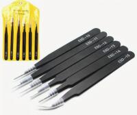 6pcs Anti-Static ESD Precision Tweezers Set Stainless Steel for Electronics, Jewelry, Craft & Repair Tools