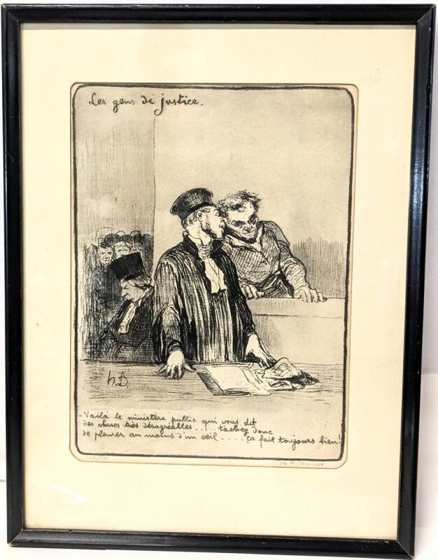 Antique Framed HONOR&Eacute; DAUMIER (French 1808 - 1879) Etching, "Les gens de justice", Signed & Numbered 277/500 in Pencil, 12.75" &times; 16.75"