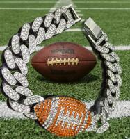 Colorful Rhinestone Miami Cuban Chain Football Bracelet Fold Over Clasp Approximately 7.75&rsquo;&rsquo; Centre Football 1.5&rsquo;&rsquo; Statement