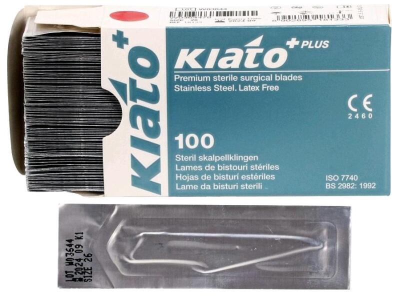 100pcs New KIATO No.26 STERILE SWISS Stainless Steel Fine Point Diagonal Cutting Edge Ultra Thin Sharp Scalpel Blades FOR CRAFTING ONLY [EXP 09/2024)