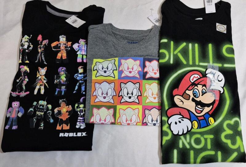 3 New with Tags Sz Large (10-12) Youth Old Navy T-shirts Sonic, Mario & Roblox