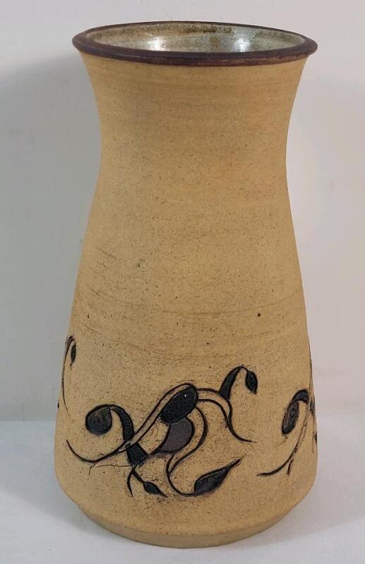 MCM Sandstone Pottery Vase - Signed & Dated by Artist . Measures 9 &frac14;" tall . No chips or cracks