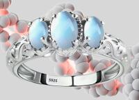 Marked 925S Size 8 3 Prong Set Trinity Stone Ring Mosaic Moonstone