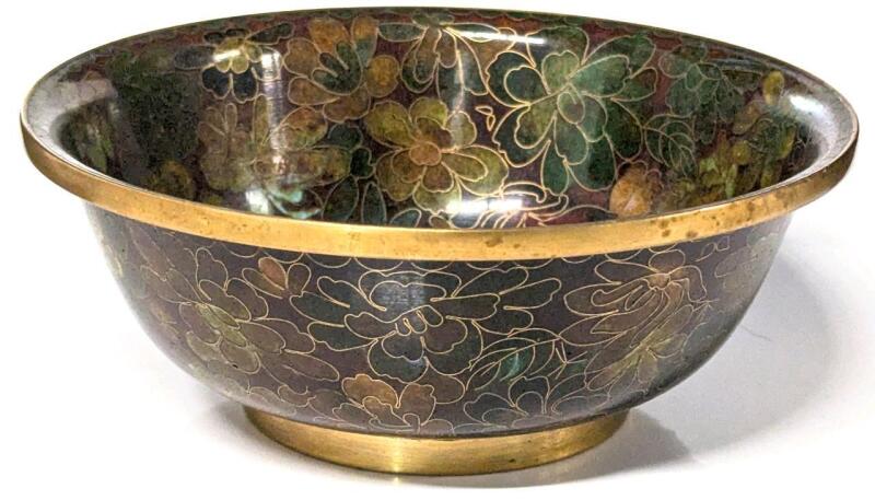 Intricate Vintage Brass Floral Cloisonne Bowl, 6" Diameter &times; 2.25" Tall