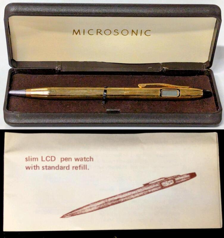 Rare Vintage MICROSONIC Slim LCD Pen Watch with Original Case, Currently Non-Functional (Likely Needs New Batteries and New Ink)