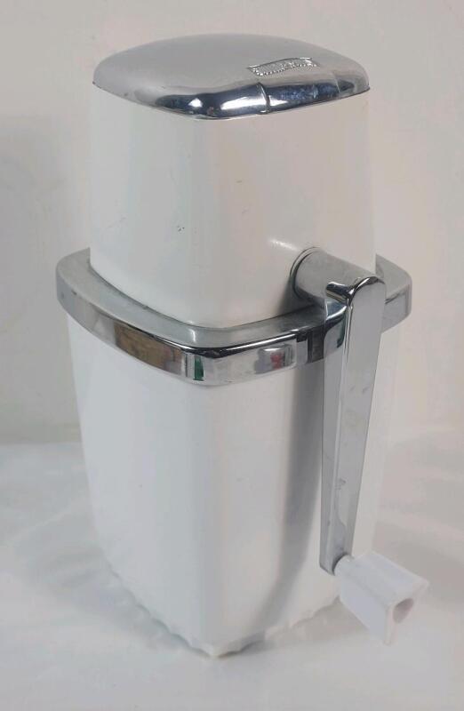 Vintage MCM Swing-A-Way Hand-Crank Ice Crusher " The Bucketeer " .
