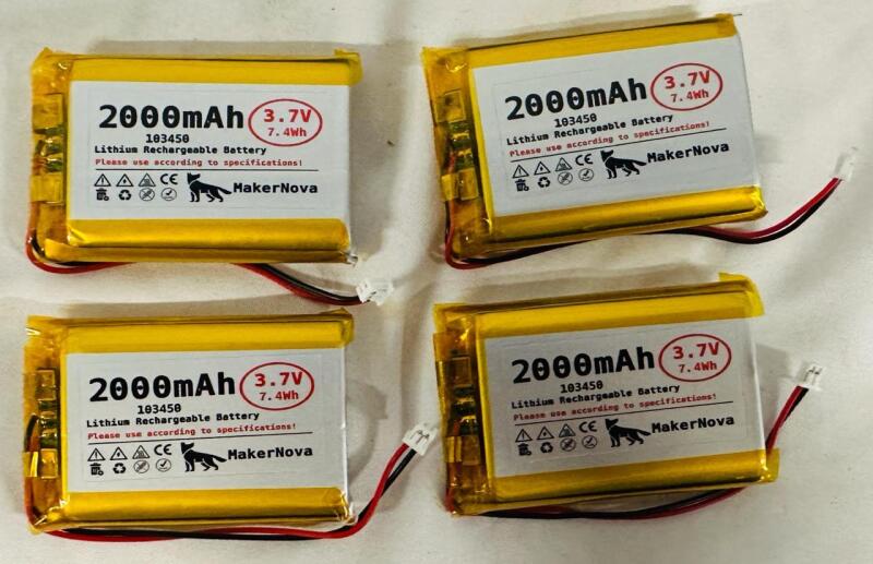 4 MakerNova 2000mAh Lithium Rechargeable Batteries, 3.7V/7.4Wh