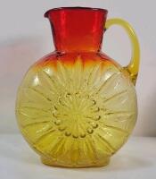 Vintage MCM Kanawha Amberina Glass Sunflower Pitcher . Measures 9.5" tall . No chips or cracks