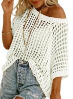 New Size XXL Women's KISSMODA Summer Casual Scoop Neck Short Sleeve Sweater Crochet Knit Pullover Shirt Cover-Up