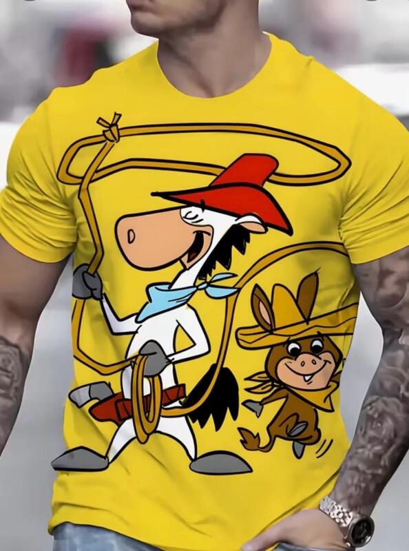 New Size XL Quick Draw McGraw Baba Looey Polyester Men's Casual 3D Print T-Shirt "Cowboy" Graphic Horse & Cow Yellow with Red & Blue Accents Short Sleeve Aired September 59 - Oct 61 Stock photos added