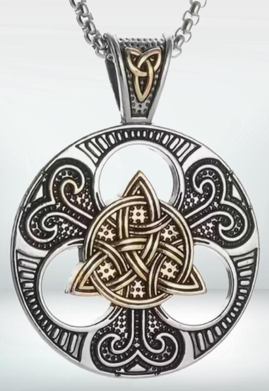 Classic Round Celtic Knot Two Tone Pendant Intricated Knotted Bale pendant approximately 1.75 with bale Chain 22&rsquo;&rsquo; Pendant Reversible