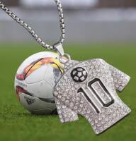 Classic Fashion No. 10 Jersey Cubic Zirconia Pendant Necklace Pendant 2&rsquo;&rsquo; Black enamel # 10 and Soccer Ball Sparkling Jersey Chain 23&rsquo;&rsquo;