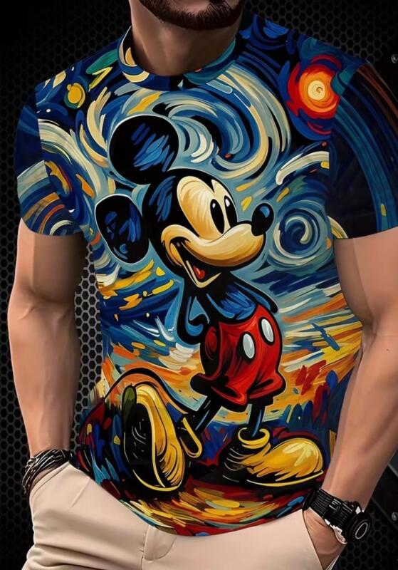 New Size XL Limited Edition Disney Brand T-Shirt - 3D Mickey Mouse Starry Night Print Quick-Dry Polyester Mesh Breathable & Moisture-Wicking