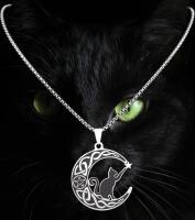 Cat Crescent Moon Star Chain Necklace Stainless Steel Five-Pointed Star Pendant Mystical Design Pendant 1.5&rsquo;&rsquo; Chain 19&rsquo;&rsquo;