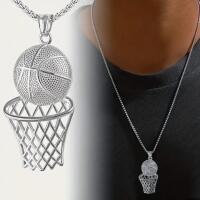 Basketball Hoop Necklace Pendant 2&rsquo;&rsquo; Chain 22&rsquo;&rsquo; Lovely Mesh Design in Ball and Cut Work Hoop Field Goal Shot