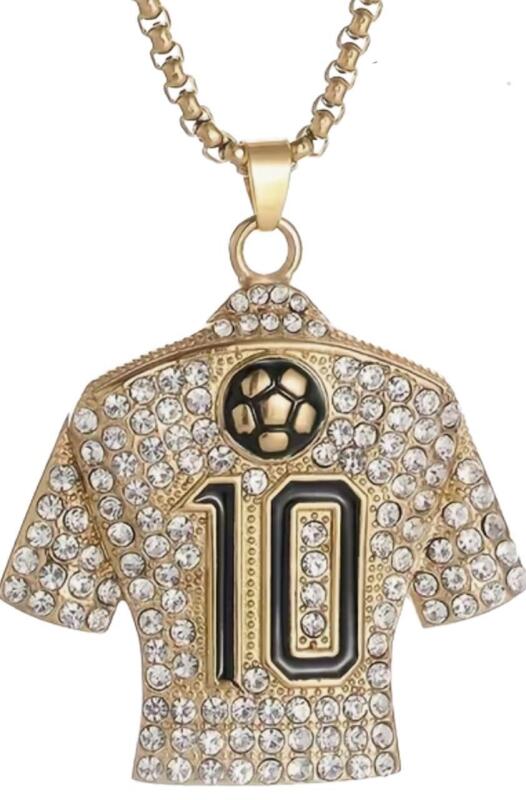 Classic Fashion No. 10 Jersey Cubic Zirconia Pendant Necklace Pendant 2&rsquo;&rsquo; Black enamel # 10 and Soccer Ball Sparkling Jersey Chain 23&rsquo;&rsquo;
