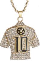Classic Fashion No. 10 Jersey Cubic Zirconia Pendant Necklace Pendant 2&rsquo;&rsquo; Black enamel # 10 and Soccer Ball Sparkling Jersey Chain 23&rsquo;&rsquo;