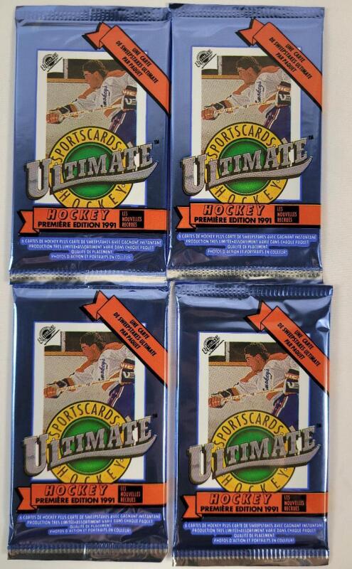 1991 Ultimate Sports Cards Hockey Draft Picks , 4 Factory Sealed Packs . French Edition