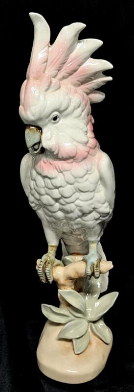 Gorgeous Large Vintage Royal Dux Czech Porcelain Cockatoo Statue, 16" Tall, No Chips or Cracks