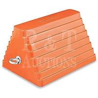 2 New Uline Wheel Chocks - Orange Rubber, 9 3&frasl;4 x 8 x 6"
