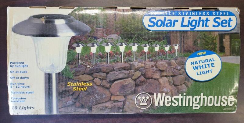 As New - Westinghouse 10pc. Stainless Steel Outdoor Solar Light Set . Open Box , Complete