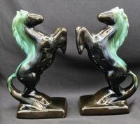 Vintage Blue Mountain Pottery Style Rearing Horses Book Ends 9" Tall