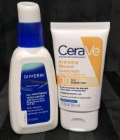 [See Desc] 2 Facial Sunscreens: Differin Oil Absorbing Moisturizer SPF 30 118mL Exp 2027/03 & CeraVe Hydrating Mineral Sunscreen SPF 30 50mL Exp 08/2026